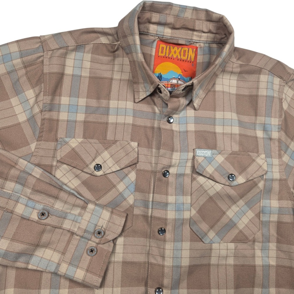 Dixxon Flannel Co San Felipe Shirt Mens Small Tan Plaid D-Tech Button Up Utility